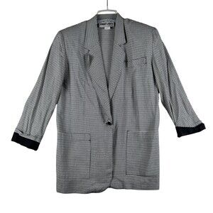 Vintage Smart Parts Blazer Womens Small Black White Gingham 3/4 Sleeve USA 90s